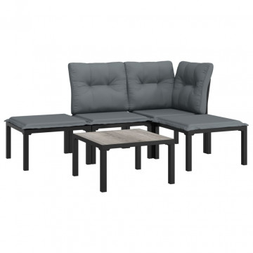 Set mobilier de grădină, 5 piese, negru/gri, poliratan - Img 3