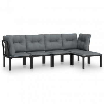 Set mobilier de grădină, 5 piese, negru/gri, poliratan - Img 2