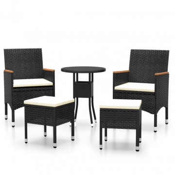 Set mobilier de grădină, 5 piese, negru, poliratan - Img 2