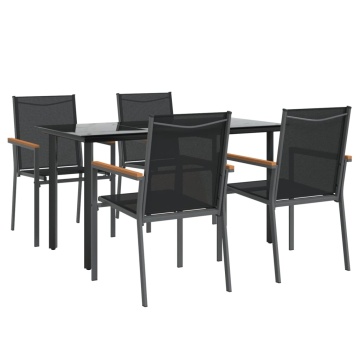 Set mobilier de grădină, 5 piese, negru, textilenă și oțel - Img 3