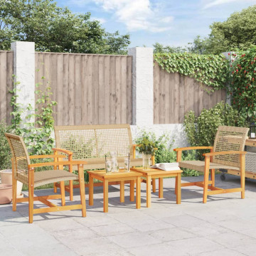 Set mobilier de grădină, 5 piese, poliratan bej/lemn de acacia - Img 1