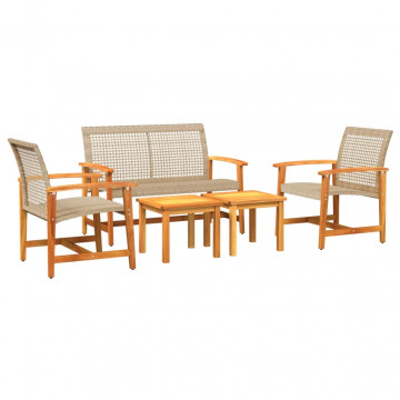 Set mobilier de grădină, 5 piese, poliratan bej/lemn de acacia - Img 2