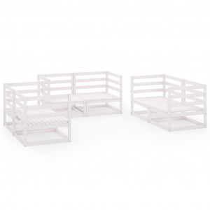 Set mobilier de grădină, 6 piese, alb, lemn masiv de pin - Img 1