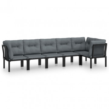 Set mobilier de grădină, 6 piese, negru și gri, poliratan - Img 2