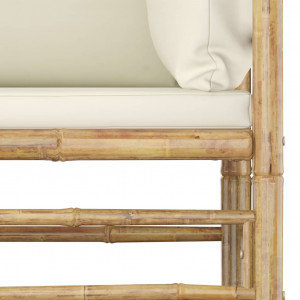 Set mobilier de grădină, 6 piese, perne alb crem, bambus - Img 4