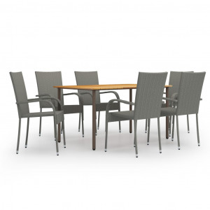 Set mobilier de grădină, 7 piese, gri, poliratan - Img 1