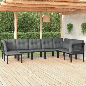 Set mobilier de grădină, 7 piese, negru și gri, poliratan - Img 1