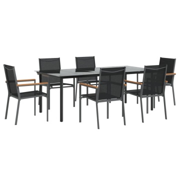 Set mobilier de grădină, 7 piese, negru, textilenă și oțel - Img 3