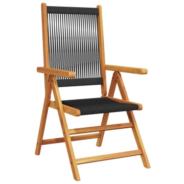 Set mobilier de grădină 7 piese polipropilenă neagră/lemn masiv - Img 3