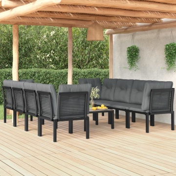 Set mobilier de grădină, 9 piese, negru și gri, poliratan - Img 1