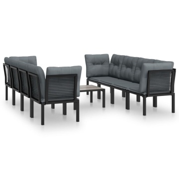 Set mobilier de grădină, 9 piese, negru și gri, poliratan - Img 2
