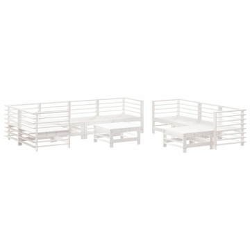 Set mobilier de grădină cu perne, 10 piese, alb, lemn masiv - Img 3