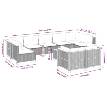 Set mobilier de grădină cu perne, 10 piese, gri, poliratan - Img 7