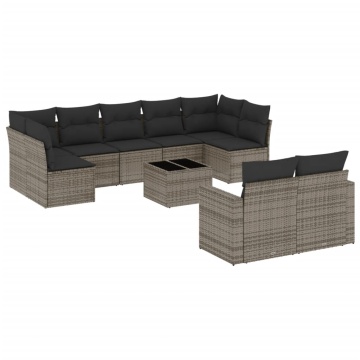 Set mobilier de grădină cu perne, 10 piese, gri, poliratan - Img 2
