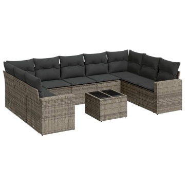 Set mobilier de grădină cu perne, 10 piese, gri, poliratan - Img 2