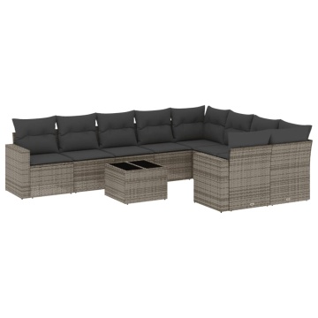 Set mobilier de grădină cu perne, 10 piese, gri, poliratan - Img 2