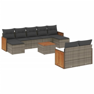 Set mobilier de grădină cu perne, 10 piese, gri, poliratan - Img 2