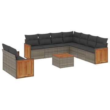 Set mobilier de grădină cu perne, 10 piese, gri, poliratan - Img 2