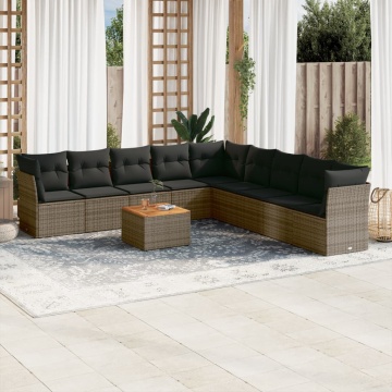 Set mobilier de grădină cu perne, 10 piese, gri, poliratan - Img 1