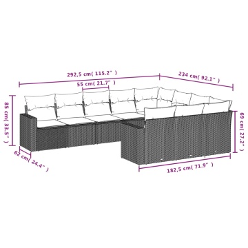 Set mobilier de grădină cu perne, 10 piese, gri, poliratan - Img 3