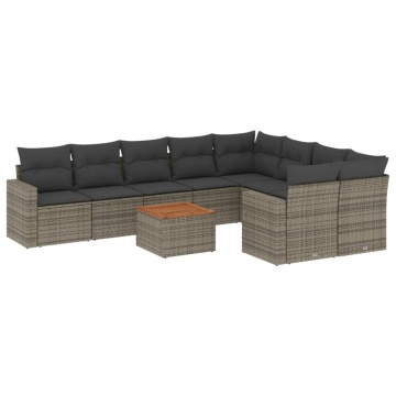 Set mobilier de grădină cu perne, 10 piese, gri, poliratan - Img 2