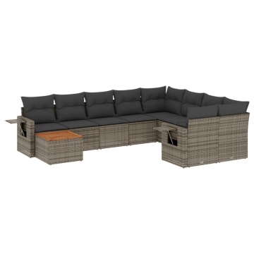 Set mobilier de grădină cu perne, 10 piese, gri, poliratan - Img 2
