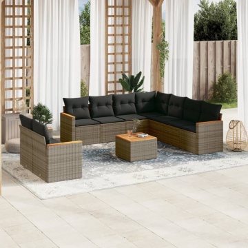 Set mobilier de grădină cu perne, 10 piese, gri, poliratan - Img 1