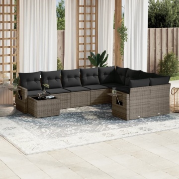 Set mobilier de grădină cu perne, 10 piese, gri, poliratan - Img 1
