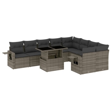 Set mobilier de grădină cu perne, 10 piese, gri, poliratan - Img 2