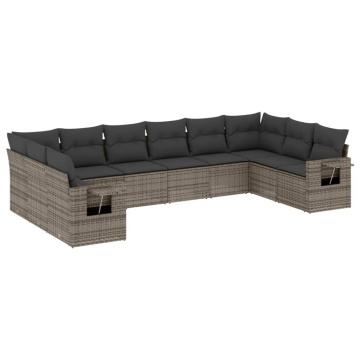 Set mobilier de grădină cu perne, 10 piese, gri, poliratan - Img 2