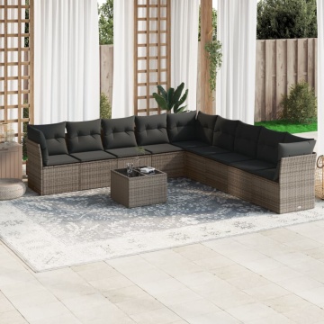 Set mobilier de grădină cu perne, 10 piese, gri, poliratan - Img 1