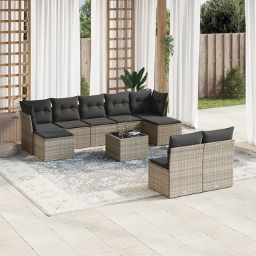 Set mobilier de grădină cu perne, 10 piese, gri, poliratan - Img 1
