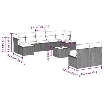 Set mobilier de grădină cu perne, 10 piese, gri, poliratan - Img 3