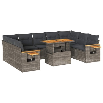 Set mobilier de grădină cu perne, 10 piese, gri, poliratan - Img 2