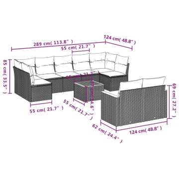 Set mobilier de grădină cu perne, 10 piese, gri, poliratan - Img 7