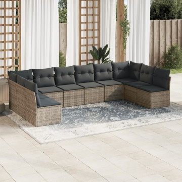 Set mobilier de grădină cu perne, 10 piese, gri, poliratan - Img 1