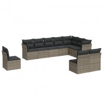 Set mobilier de grădină cu perne, 10 piese, gri, poliratan - Img 2