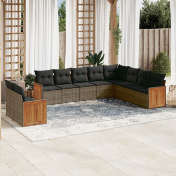 Set mobilier de grădină cu perne, 10 piese, gri, poliratan - Img 1