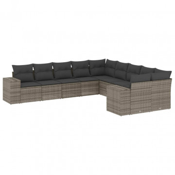 Set mobilier de grădină cu perne, 10 piese, gri, poliratan - Img 2