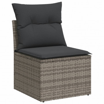 Set mobilier de grădină cu perne, 10 piese, gri, poliratan - Img 8