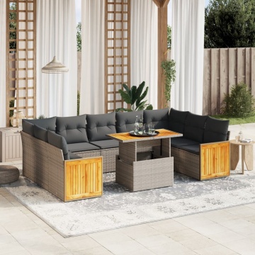 Set mobilier de grădină cu perne, 10 piese, gri, poliratan - Img 1