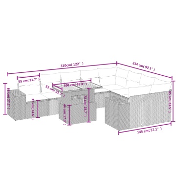 Set mobilier de grădină cu perne, 10 piese, gri, poliratan - Img 3