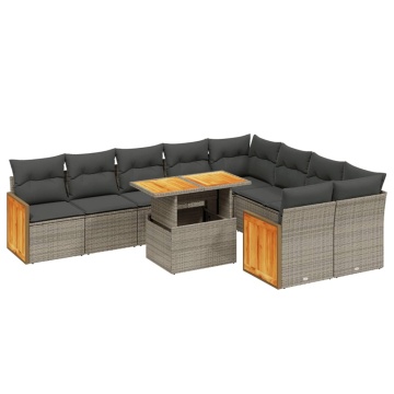 Set mobilier de grădină cu perne, 10 piese, gri, poliratan - Img 2