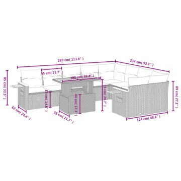 Set mobilier de grădină cu perne, 10 piese, gri, poliratan - Img 3