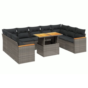 Set mobilier de grădină cu perne, 10 piese, gri, poliratan - Img 2