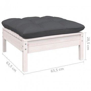 Set mobilier de grădină cu perne, 11 piese, alb lemn masiv pin - Img 7