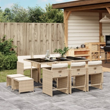 Set mobilier de grădină cu perne, 11 piese, bej, poliratan - Img 1