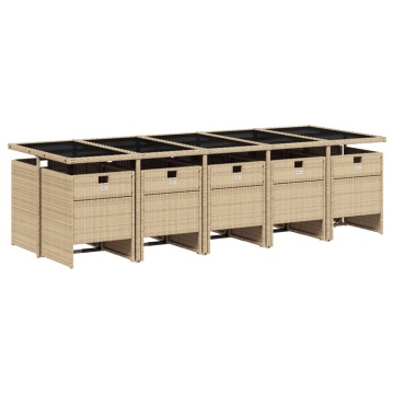 Set mobilier de grădină cu perne, 11 piese, bej, poliratan - Img 3