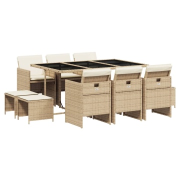 Set mobilier de grădină cu perne, 11 piese, bej, poliratan - Img 2