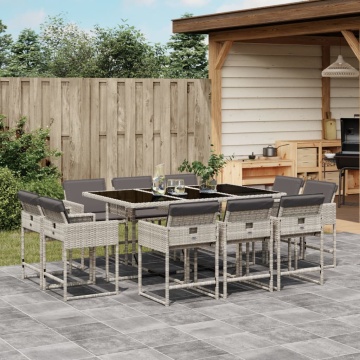 Set mobilier de grădină cu perne 11 piese gri deschis poliratan - Img 1
